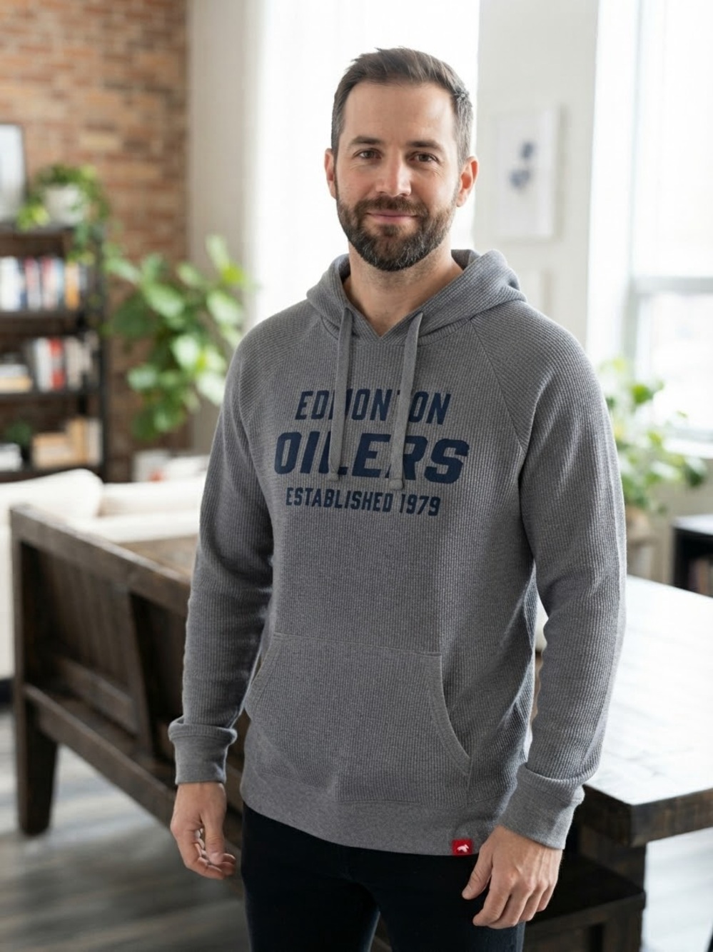 Sportiqe Edmonton Oilers Waffle Knit Hoodie  2X Gray Blue Graphic Pullover